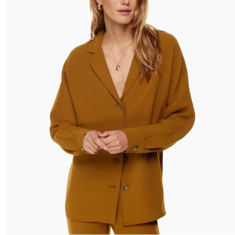 ARITZIA Wilfred Freeform Shirt in Chestnut S Tan Camel Collared Button Shirt - Picture 12 of 12